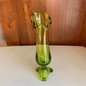 Vintage MCM Viking Glass Green 10.25” Arching Thumbprint Swung Vase